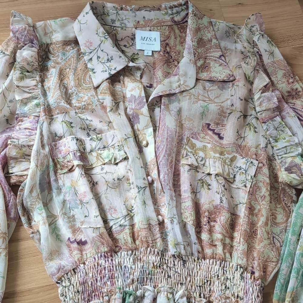 NWOT Famous Misa Los Angeles Aydeniz Dress Printemps Patchwork L - Picture 16 of 16